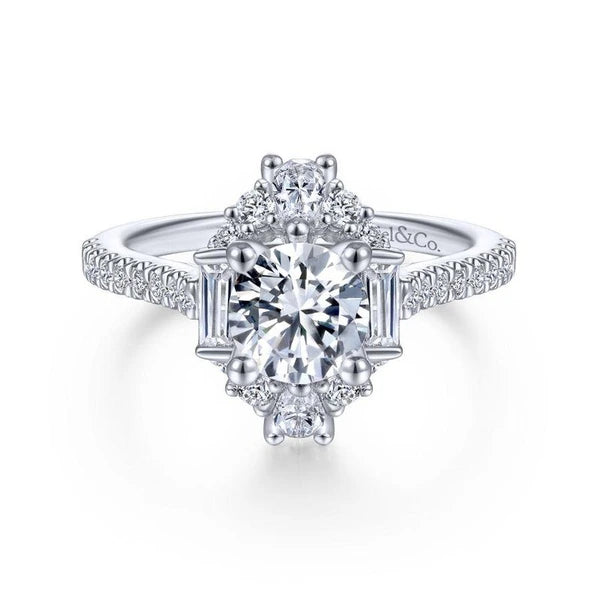 Unique 14K White Gold Art Deco Halo Diamond Engagement Ring