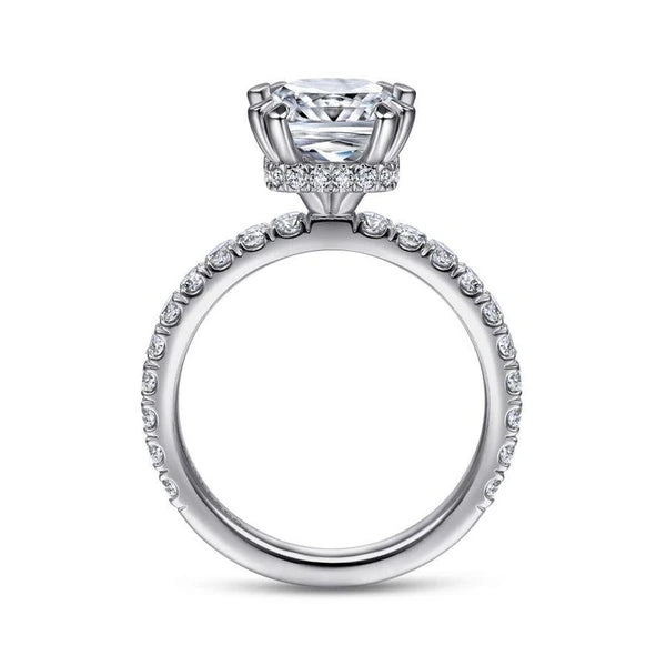 14K White Gold Hidden Halo Cushion Cut Diamond Engagement Ring