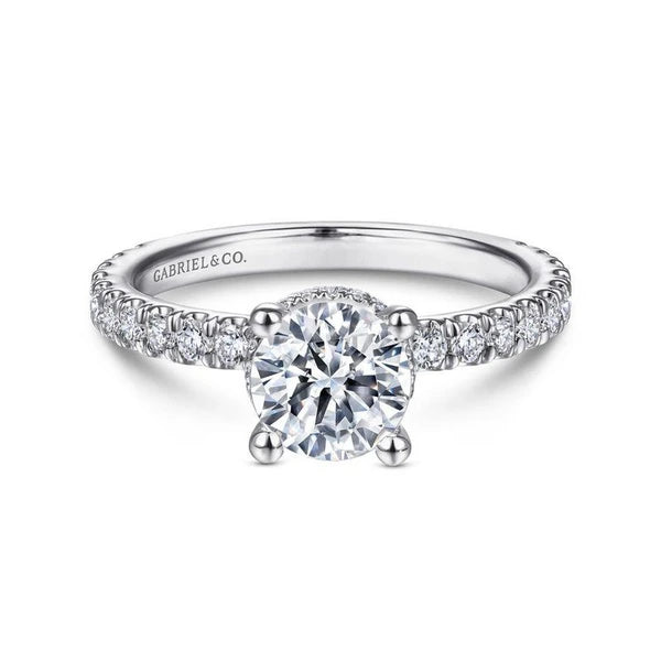 14K White Gold Hidden Halo Round Diamond Engagement Ring