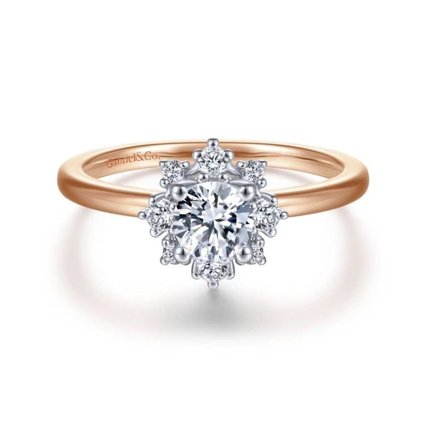 Unique 14K White-Rose Gold Halo Engagement Ring