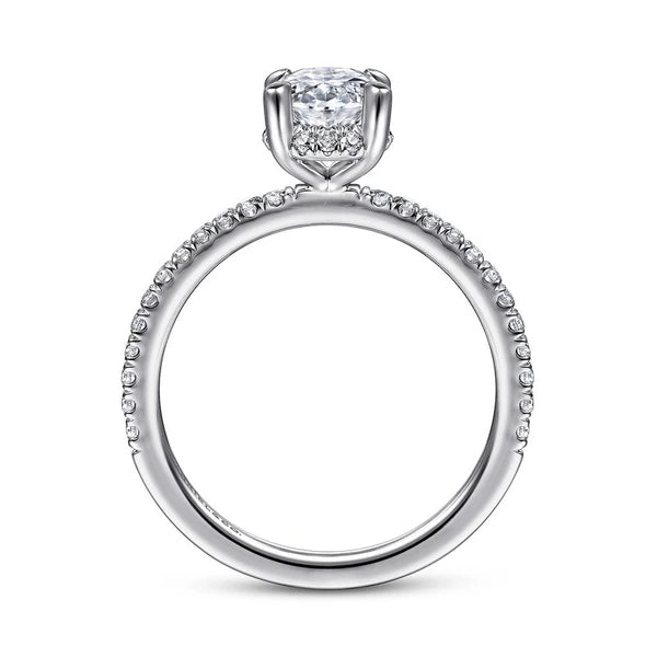 14K White Gold Hidden Halo Oval Diamond Engagement Ring