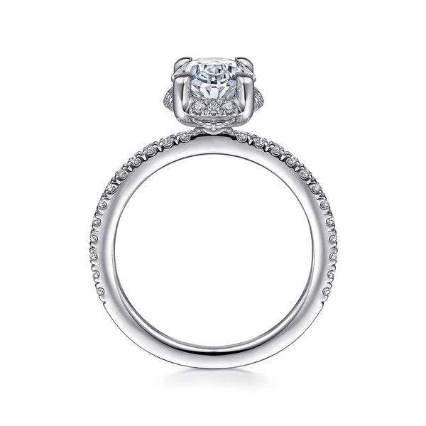14K White Gold Hidden Halo Oval Diamond Engagement Ring
