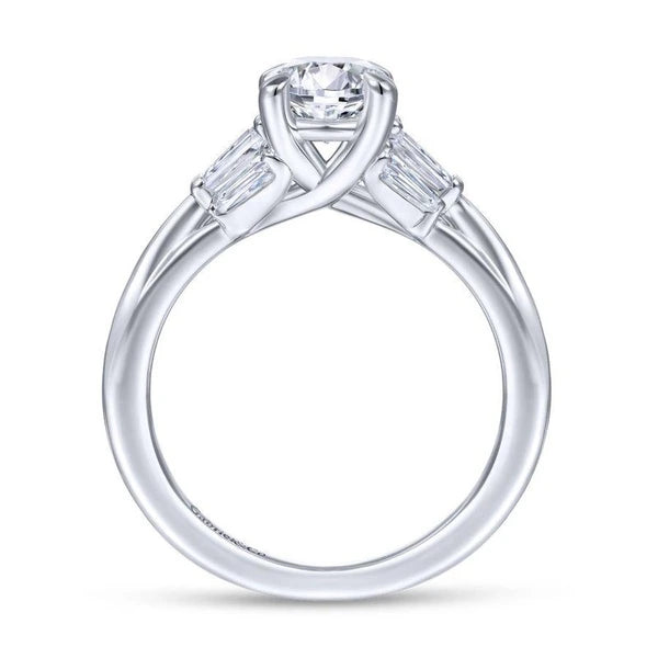 14K White Gold Oval Three Stone Diamond Engagement Ring