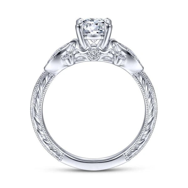 Vintage Inspired 14K White Gold Round Diamond Engagement Ring