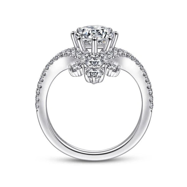 14K White Gold Round V Shape Diamond Engagement Ring
