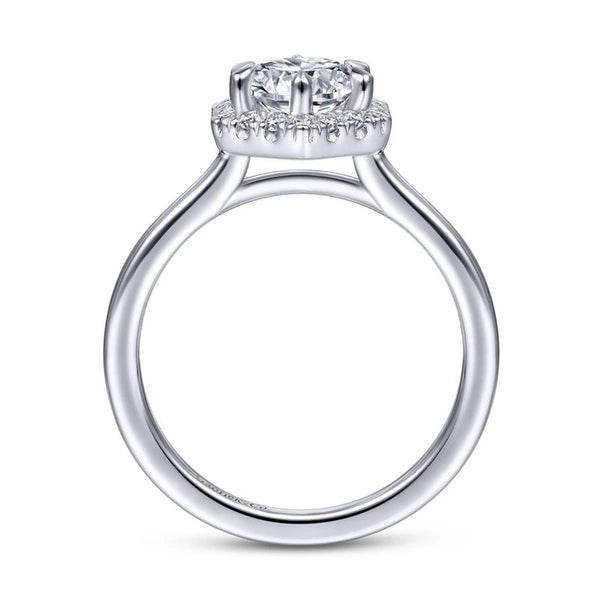 14K White Gold Hexagonal Halo Round Diamond Engagement Ring