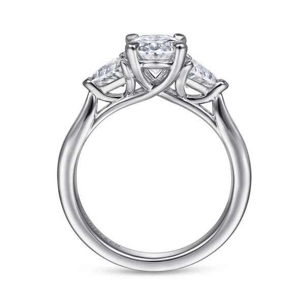 14K White Gold Oval Three Stone Diamond Engagement Ring