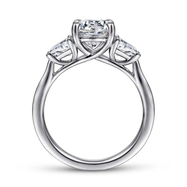 14K White Gold Round 3 Stone Diamond Engagement Ring