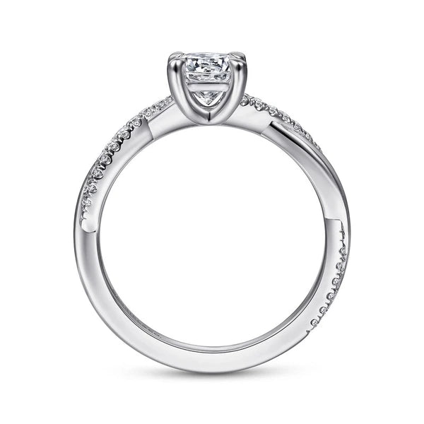 14K White Gold Round Twisted Diamond Engagement Ring