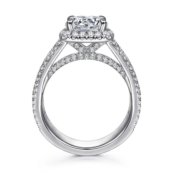 14K White Gold Cushion Halo Round Diamond Channel Set Engagement Ring