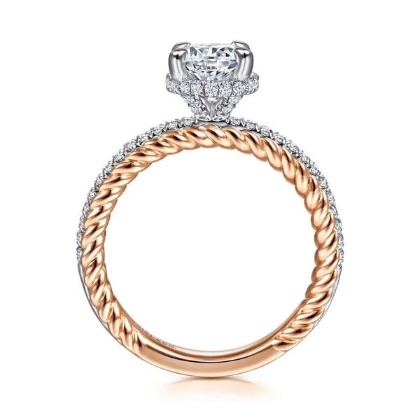 14K White-Rose Gold Round Diamond Engagement Ring