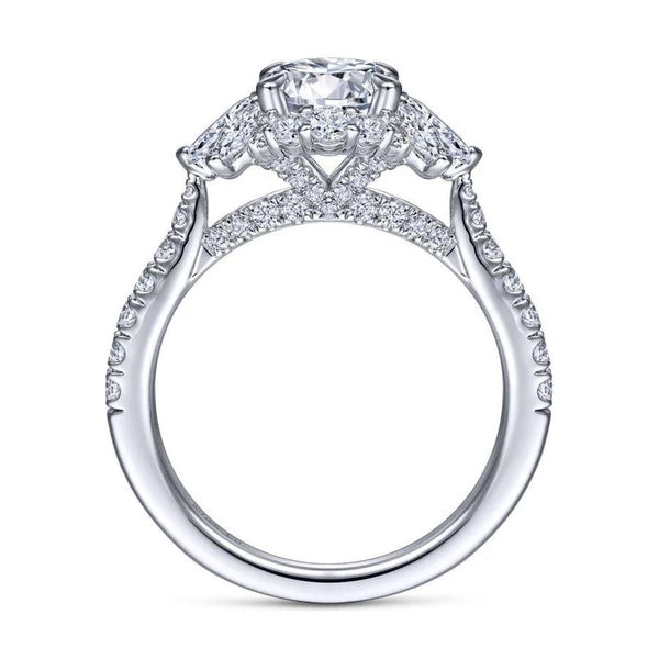 14K White Gold Fancy Halo Round Diamond Engagement Ring