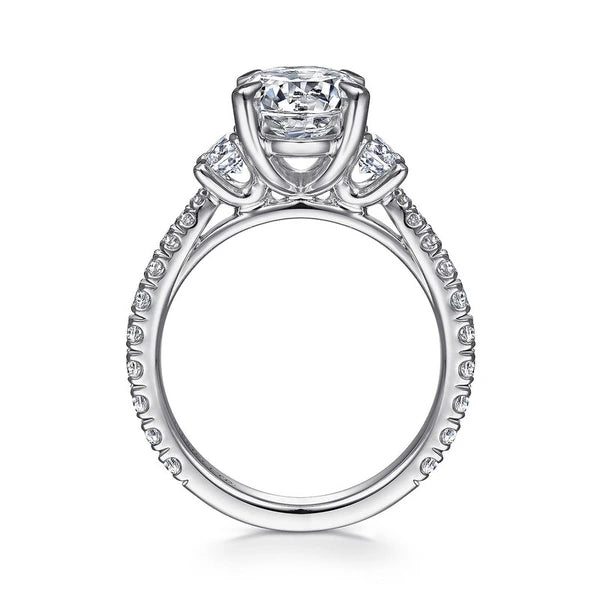 18K White Gold Oval Three Stone Diamond Engagement Ring