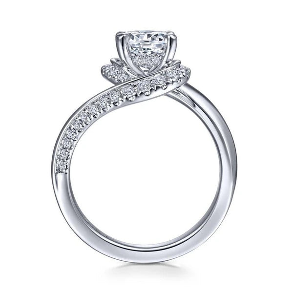 14K White Gold Bypass Round Diamond Engagement Ring