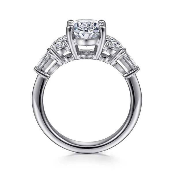 18K White Gold Oval Five Stone Diamond Engagement Ring