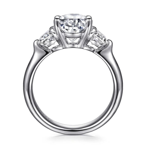 18K White Gold Oval Three Stone Diamond Engagement Ring