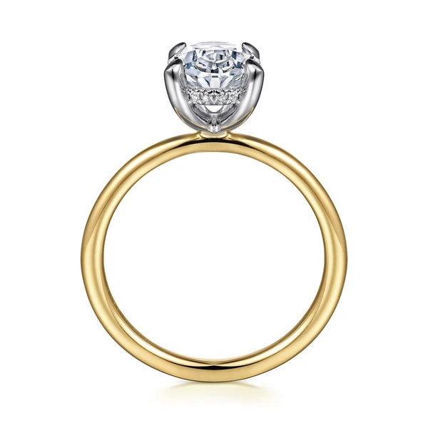 14K White-Yellow Gold Hidden Halo Oval Diamond Engagement Ring