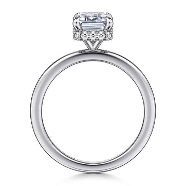 14K White Gold Hidden Halo Emerald Cut Diamond Engagement Ring