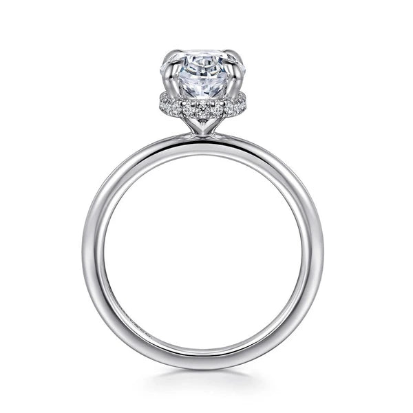 14K White Gold Hidden Halo Oval Diamond Engagement Ring