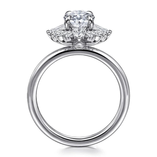 14K White Gold Oval Halo Diamond Engagement Ring