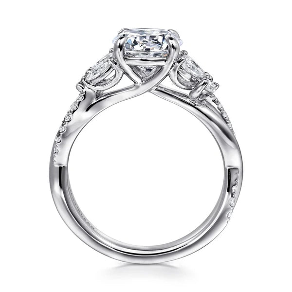 14K White Gold Twisted Round Diamond Engagement Ring