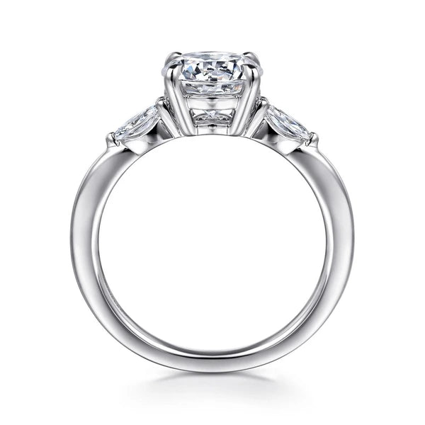 14K White Gold Round Three Stone Diamond Engagement Ring