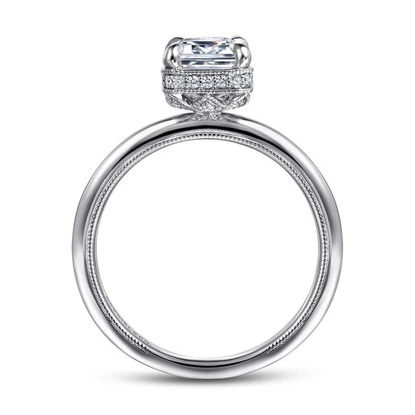 14K White Gold Emerald Cut Halo Diamond Engagement Ring