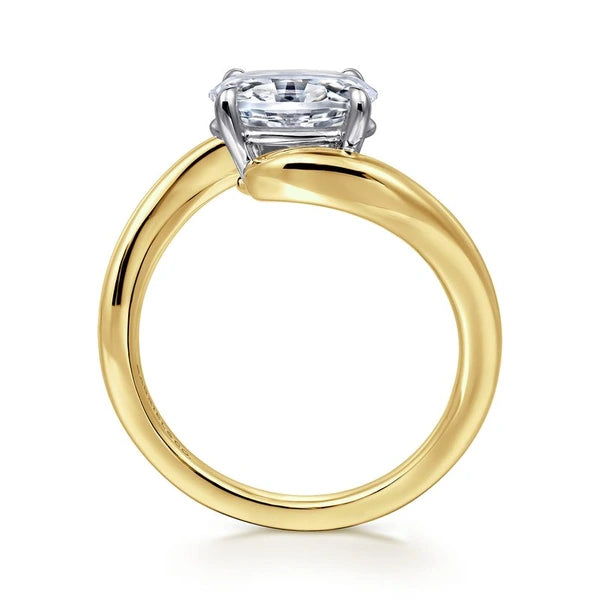 14K White-Yellow Gold Bypass Oval Diamond Engagement Ring