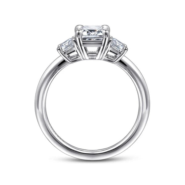14K White Gold Emerald Cut Three Stone Diamond Engagement Ring