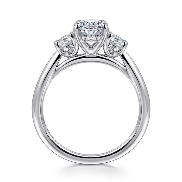 14K White Gold Oval Three Stone Diamond Engagement Ring