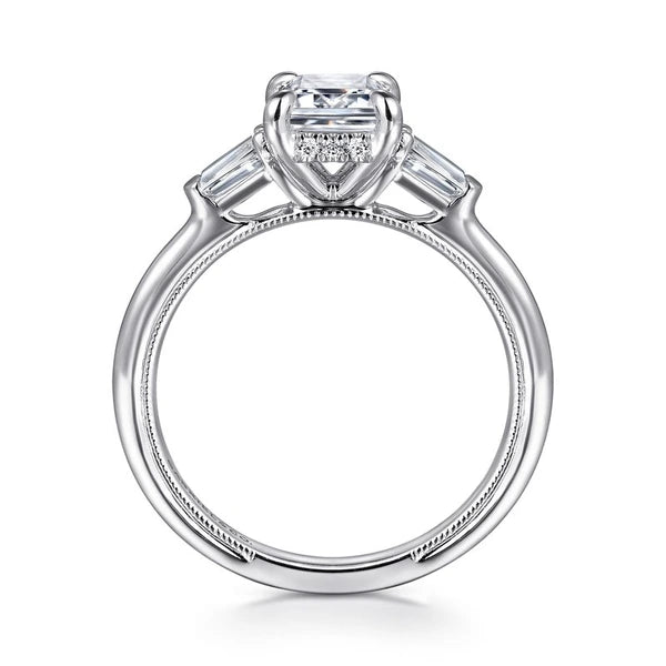 14K White Gold Emerald Cut Three Stone Diamond Engagement Ring