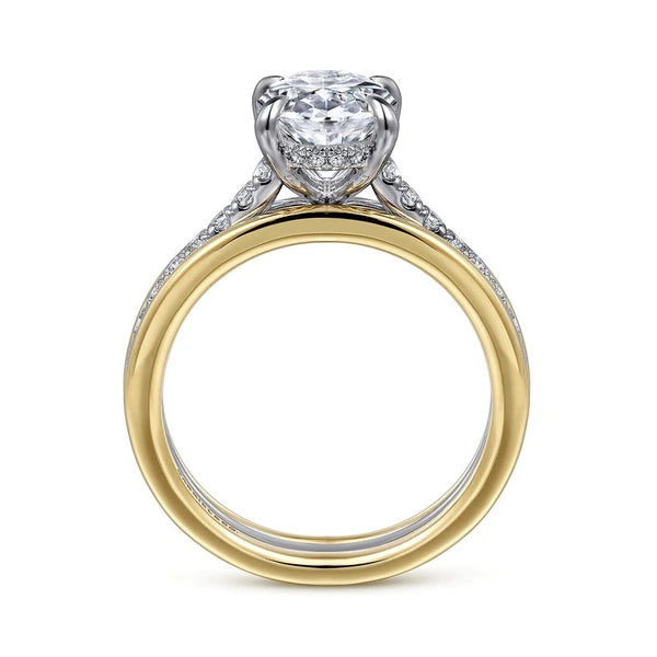 14K Yellow-White Gold Wide Band Oval Diamond Engagement Ring