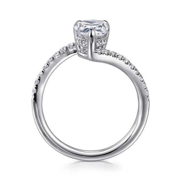14K White Gold Pear Shape Hidden Halo Bypass Engagement Ring
