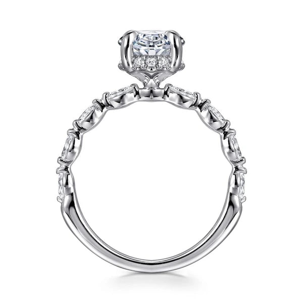14K White Gold Oval Hidden Halo Diamond Engagement Ring