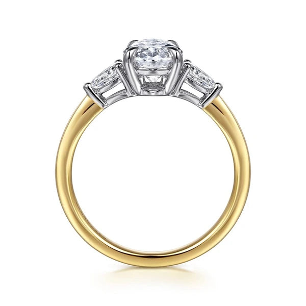 14K White-Yellow Gold Oval Three Stone Diamond Engagement Ring