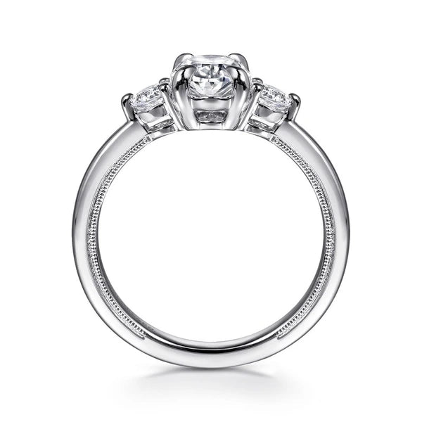 14K White Gold Oval Three Stone Diamond Engagement Ring