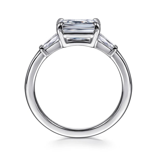 14K White Gold Emerald Cut Three Stone Diamond Engagement Ring