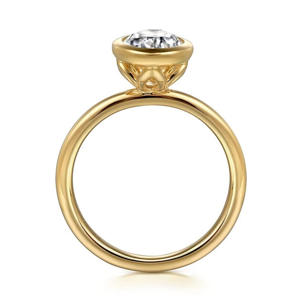 14K Yellow Gold Oval Bezel Set Diamond Engagement Ring