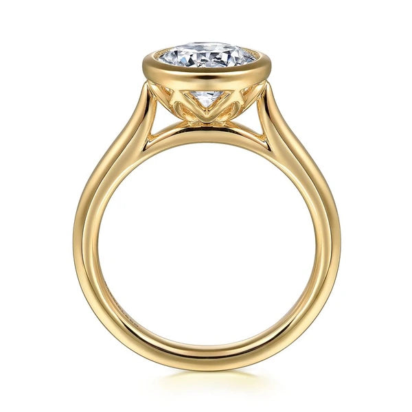 14K Yellow Gold Round Bezel Set Diamond Engagement Ring