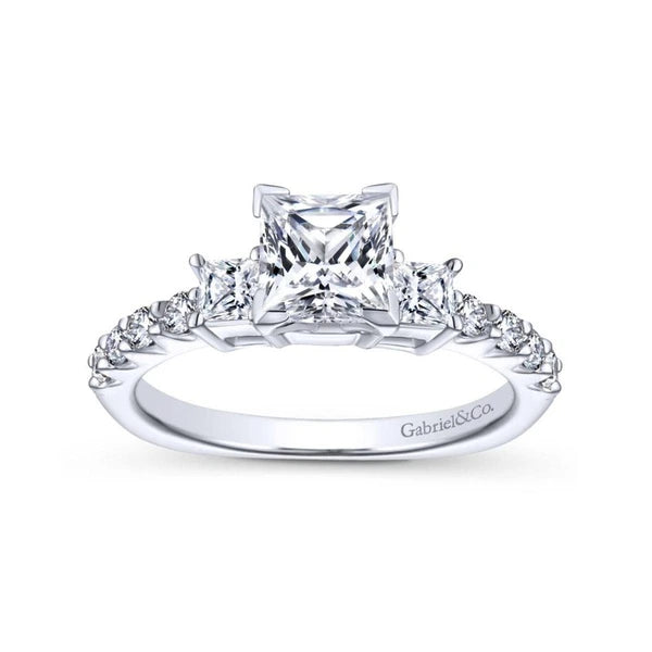 14K White Gold Princess Cut Three Stone Diamond Engagement Ring