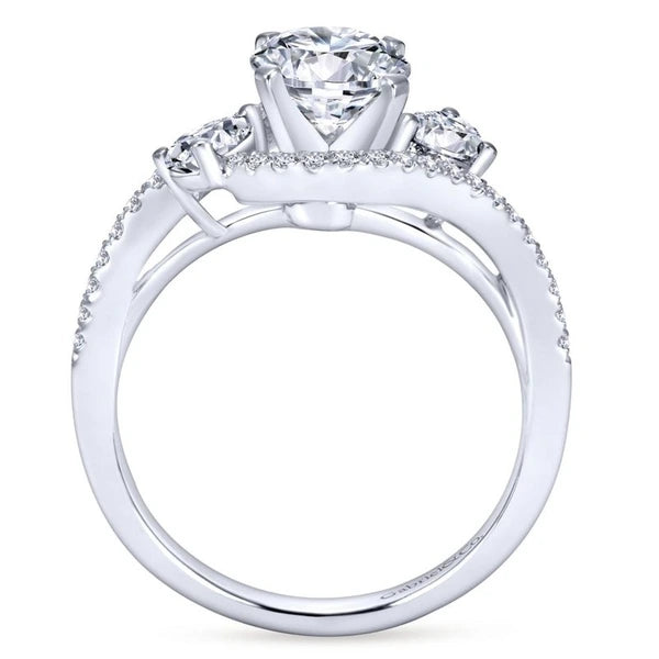 14K White Gold Round Three Stone Diamond Engagement Ring