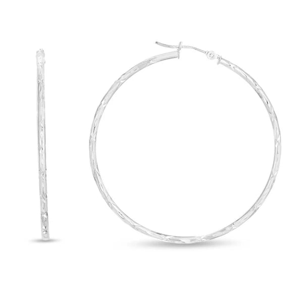 14K Gold 2mm Diamond Cut Hoop Earring