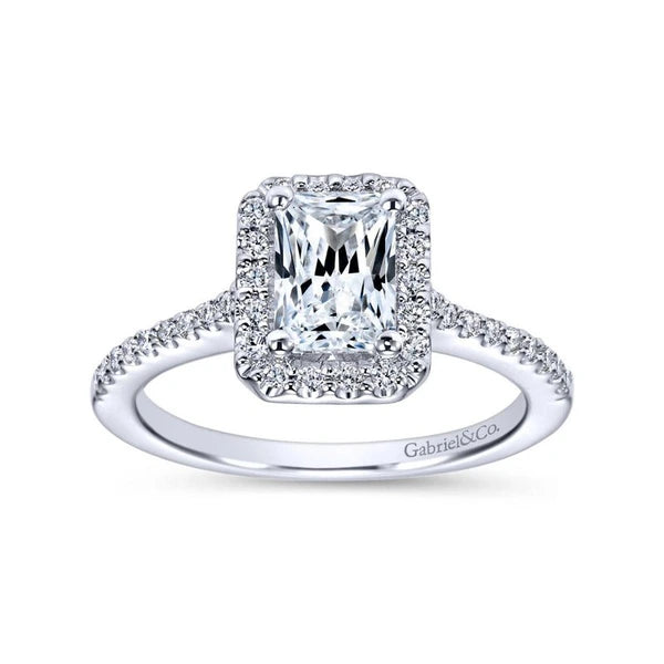 14K White Gold Emerald Halo Diamond Engagement Ring
