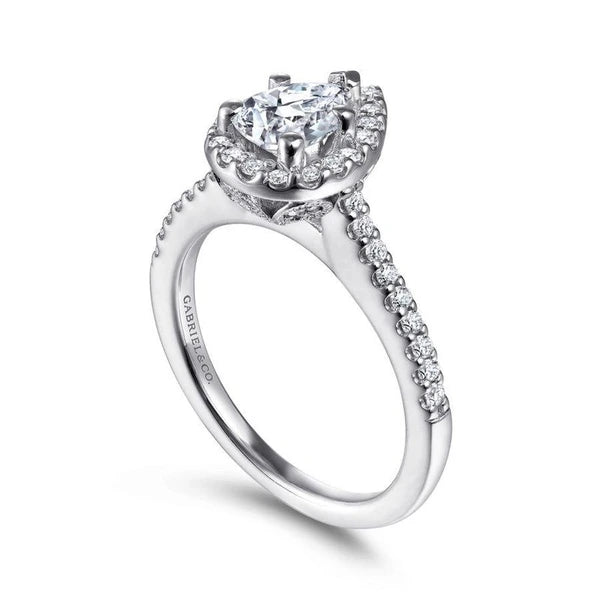 14K White Gold Pear Shape Halo Diamond Engagement Ring