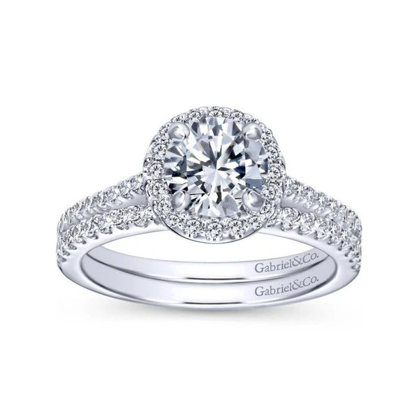 14K White Gold Round Halo Diamond Engagement Ring