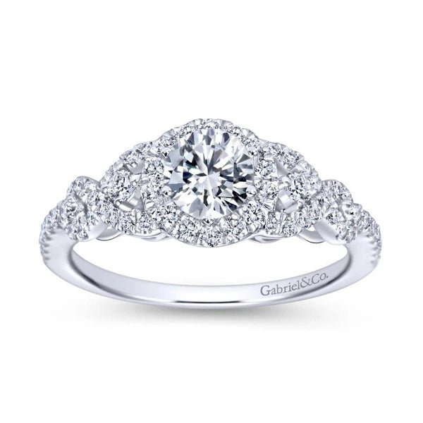 14K White Gold Round Halo Diamond Engagement Ring
