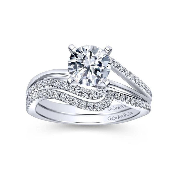 14K White Gold Round Bypass Diamond Engagement Ring