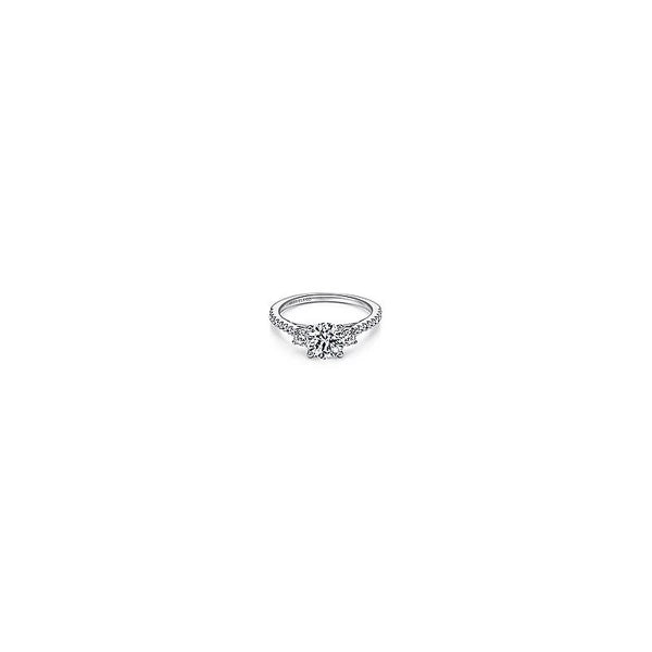 14K White Gold Round Three Stone Diamond Engagement Ring