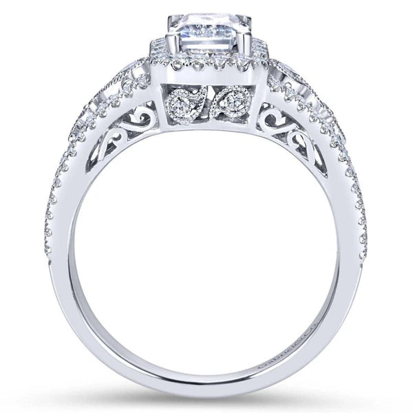 Vintage 14K White Gold Emerald Halo Diamond Engagement Ring