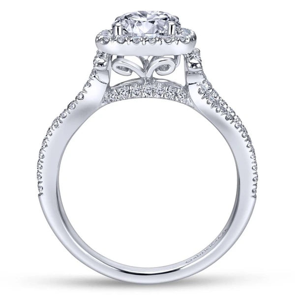14K White Gold Round Halo Diamond Engagement Ring